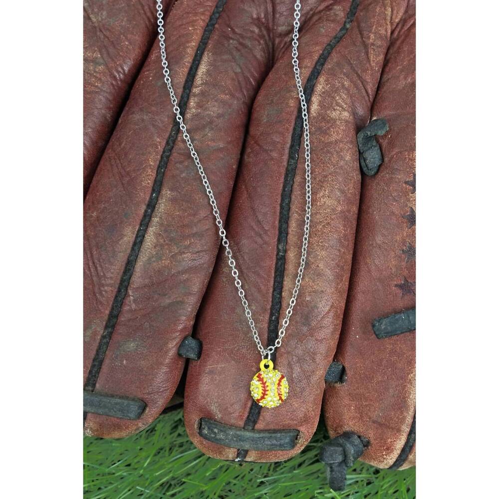 NEW WHOLESALE ACCESSORY MARKET women's softball crystal pendant necklace in silv